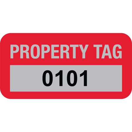 Lustre-Cal Property ID Label PROPERTY TAG5 Alum Dark Red 1.50in x 0.75in Serialized 0101-0200, 100PK 253769Ma1Rd0101